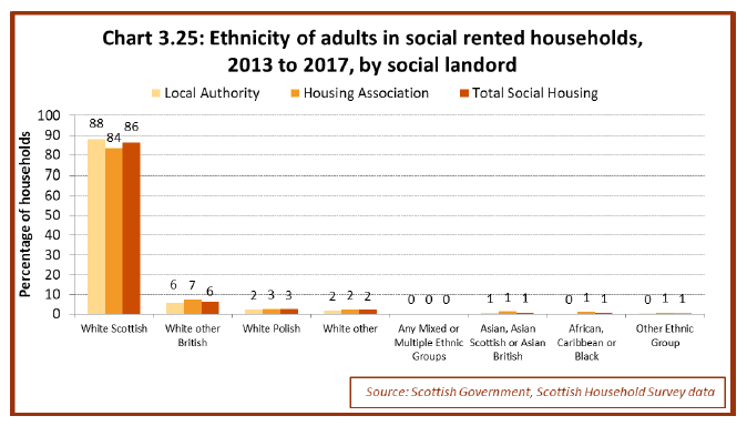 Chart 3.25: Ethnicity of adults in social rented households, 2013 to 2017, by social landord