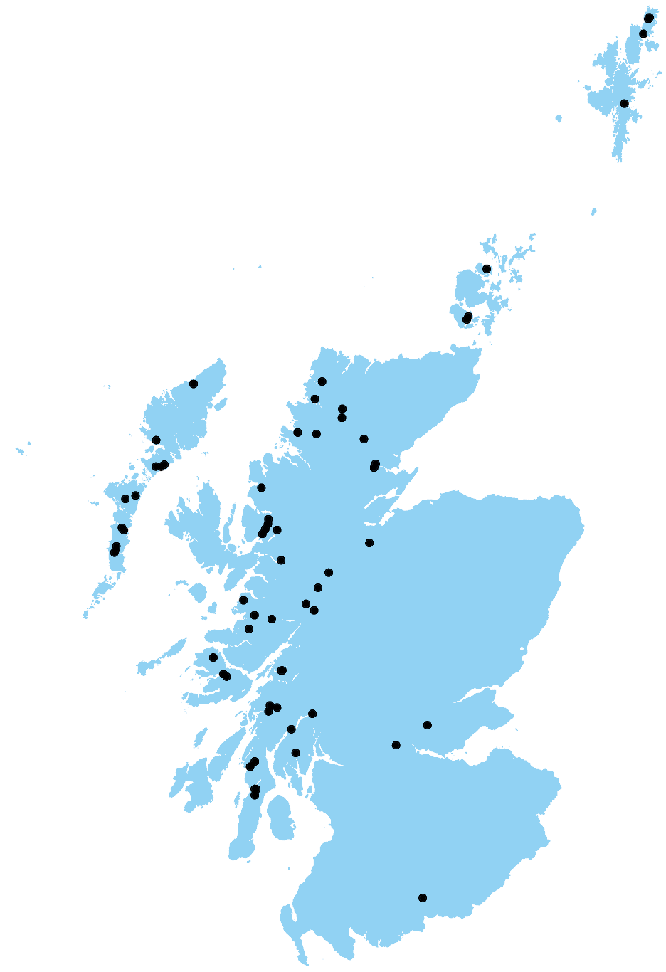 Figure 2: The distribution of active Atlantic salmon smolt sites in 2018