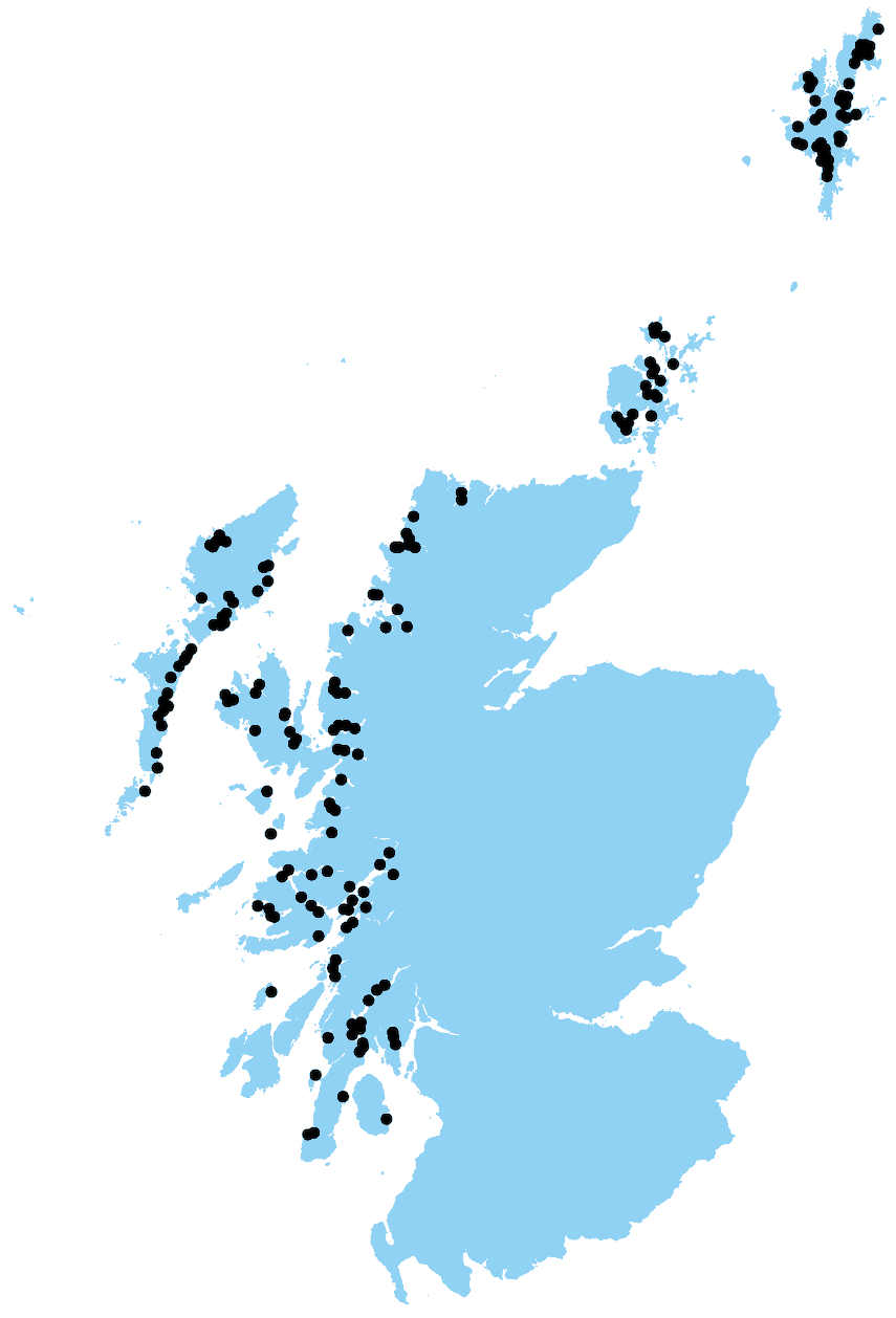 Figure 3: The distribution of active Atlantic salmon production sites in 2018