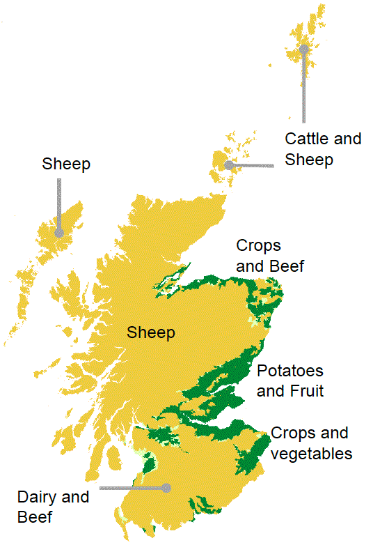 Most of Scotland's land area is used for agriculture