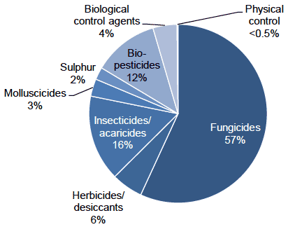 Figure 13 Use of pesticides on protected strawberries (percentage of total area treated with formulations) - 2018