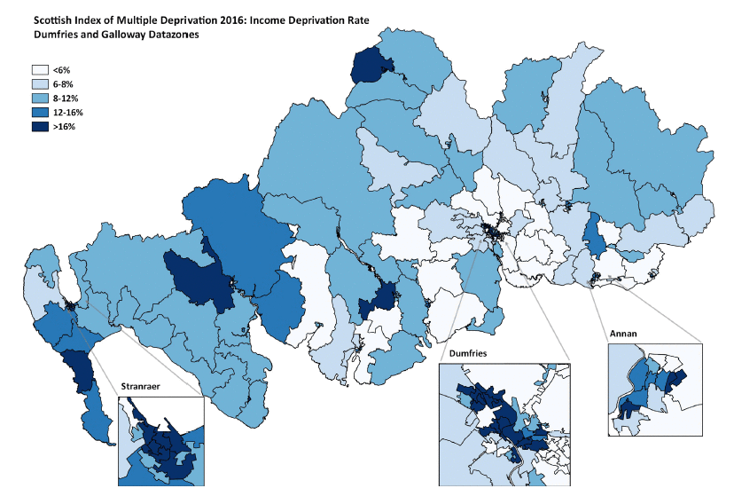 Scottish Index of Mutiple Deprivation 2016: Income Deprivation Rate Dumfries and Galloway Datazones