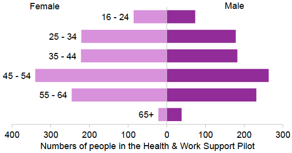 Figure 13: Age and gender of Health & Work Support enrolments, to end of December 2019