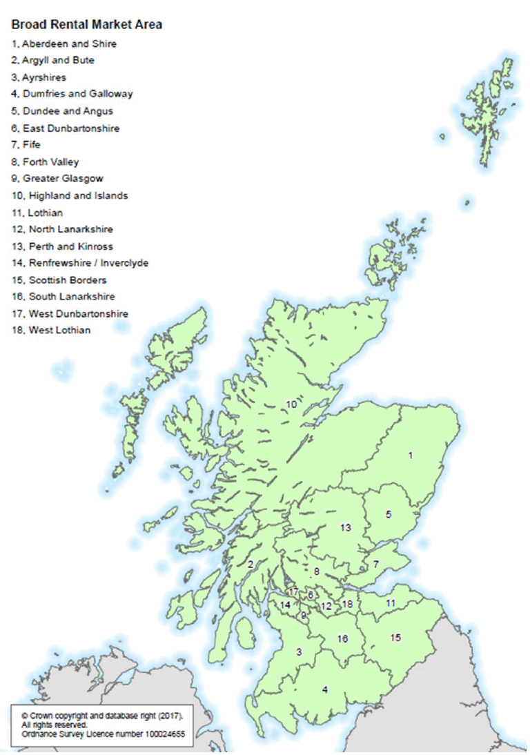 Map of Broad Market Rental Areas in Scotland