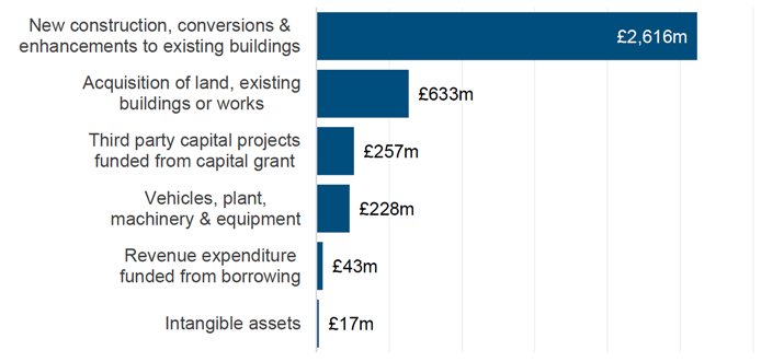Bar chart showing capital expenditure in 2019-20 by expenditure type in £ millions