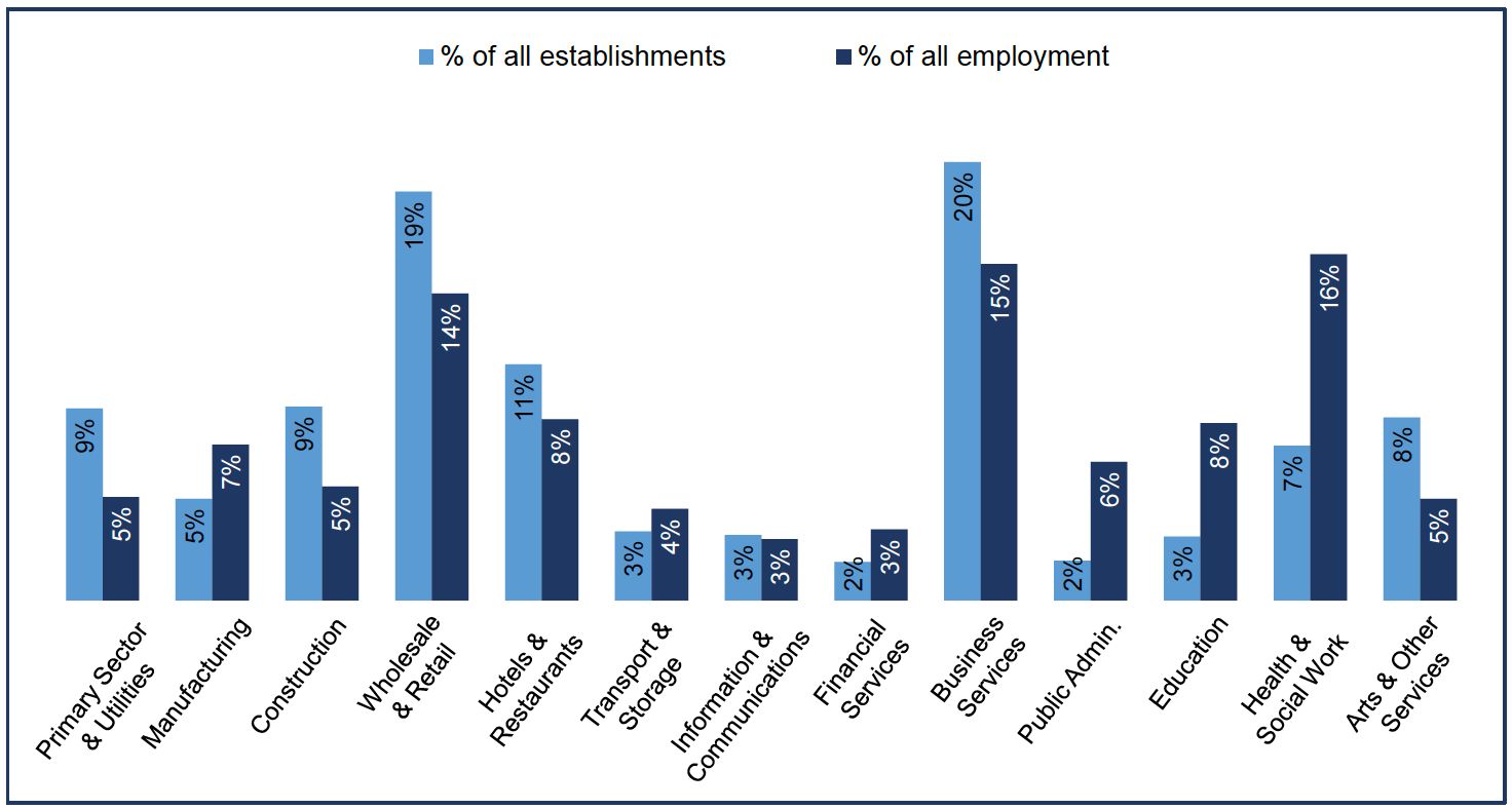 Chart showing employer and employment profile by sector.