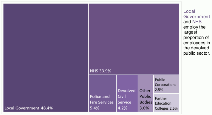 Chart 4 tree map of devolved Public Sector Employment showing relative size of public bodies 