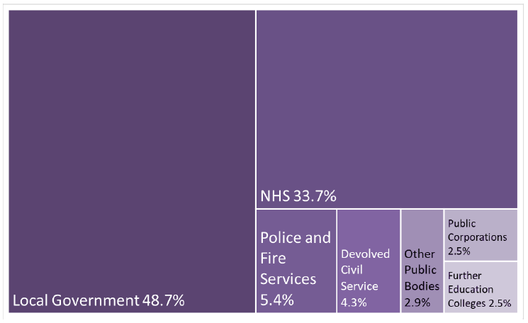 tree map of devolved Public Sector Employment showing relative size of public bodies 
