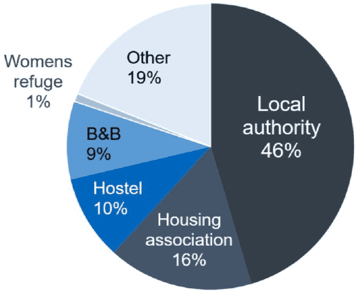 Pie chart showing a breakdown of the types of temporary accommodation used