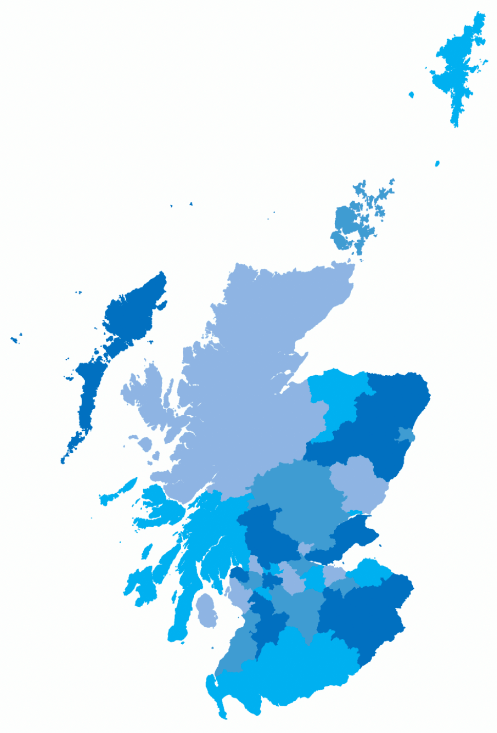 Map of Scotland showing the 32 councils
