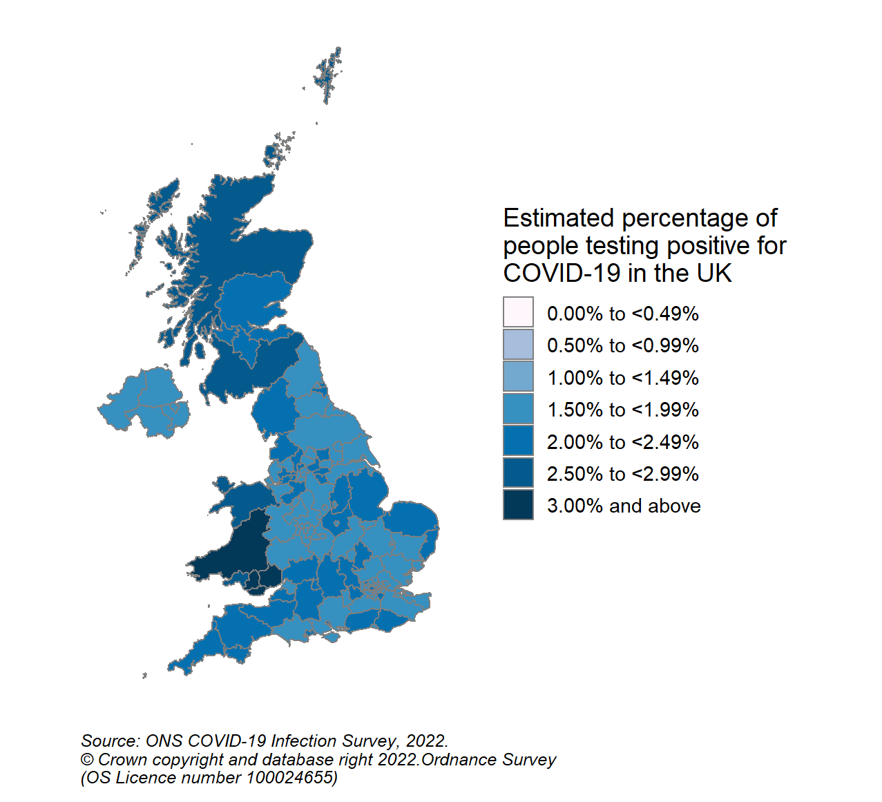 In the most recent week from 7 to 13 May 2022, the percentage of people testing positive for COVID-19 continued to decrease in England, Wales, Northern Ireland and Scotland.