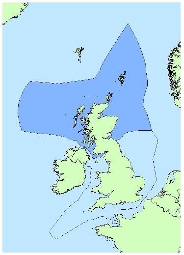 Map of the UK continental shelf showing the area considered Scottish