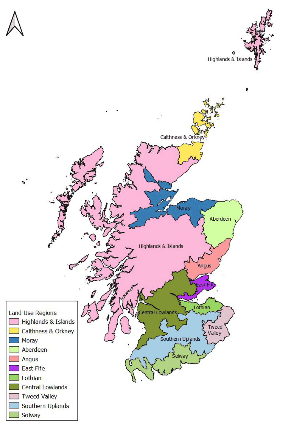 A map showing locations of the land use regions sampled.