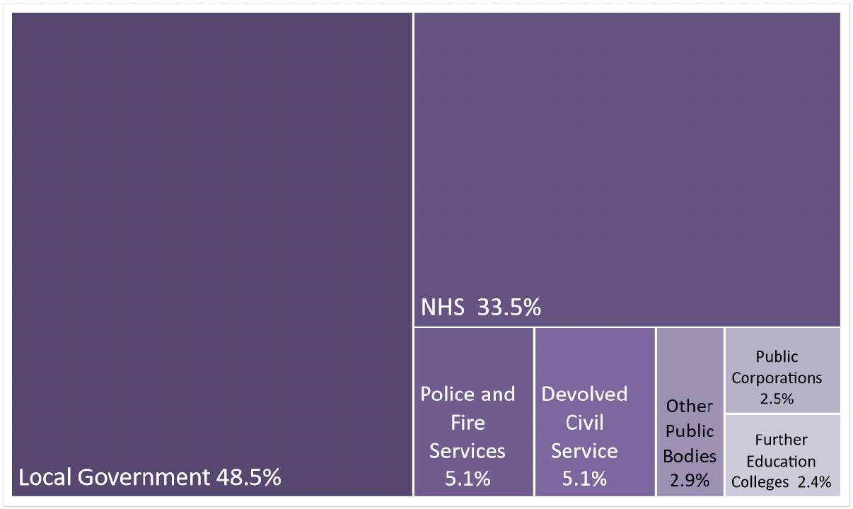Chart 3. tree map of devolved Public Sector Employment showing relative size of public bodies 