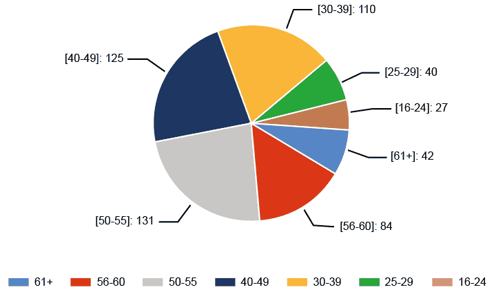 the age profile of permanent employees, by age category