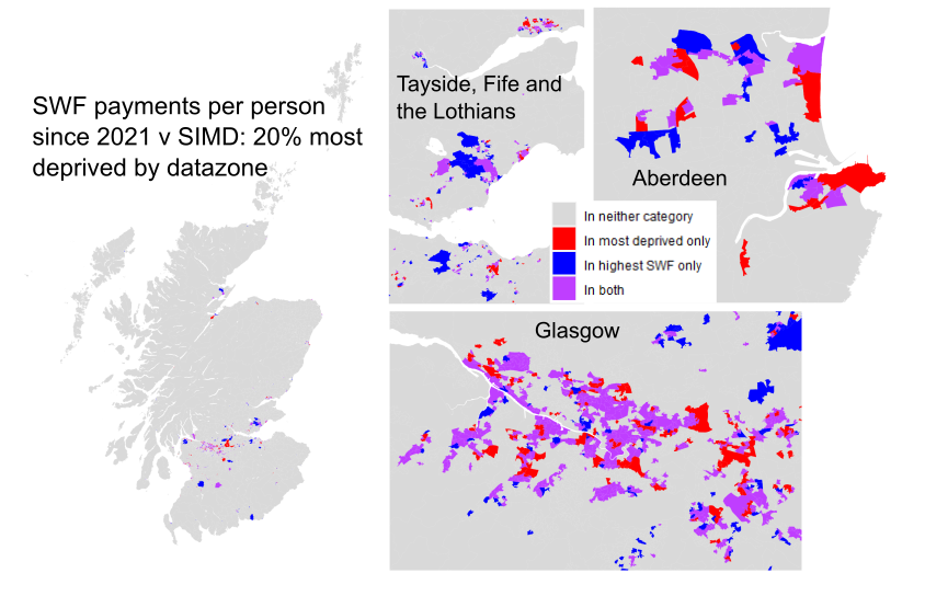 Scotland map of SIMD v SWF spend per head
