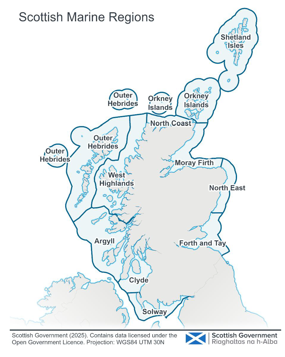 A map showing Scottish Marine Regions.