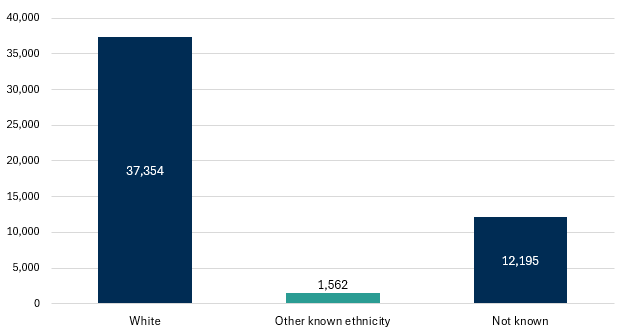In the majority of inquiries in 2025-26 the ethnicity of the person who was the subject of the inquiry was reported as white (over 37,000 inquiries). In more than 12,000 inquiries the person’s ethnicity was reported as ‘not known’.