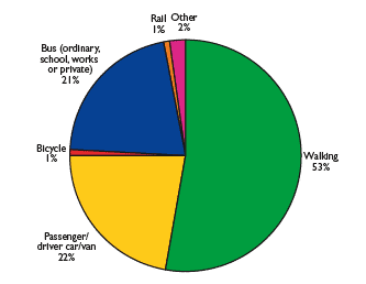 Figure six: Travel to school - usual method, 2007