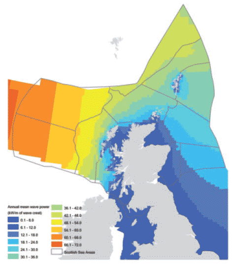 Annual mean significant wave power of wave crest
