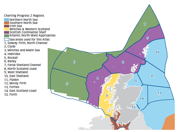 Scottish sea areas and Charting Progress 2 regions