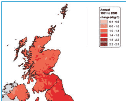 Change in average daily maximum temperature (ºC) from 1961 to 2006