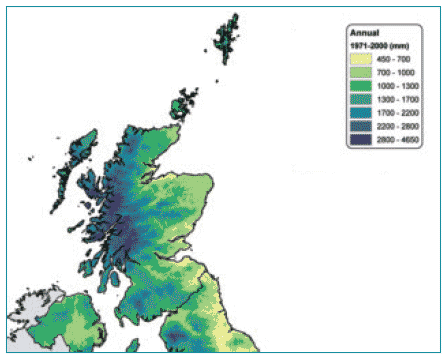 Average total precipitation (mm) from 1971 to 2000