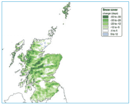 Change in snow cover (in days) each year, from 1961 to 2004(2)