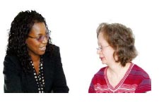 Two women talking to each other