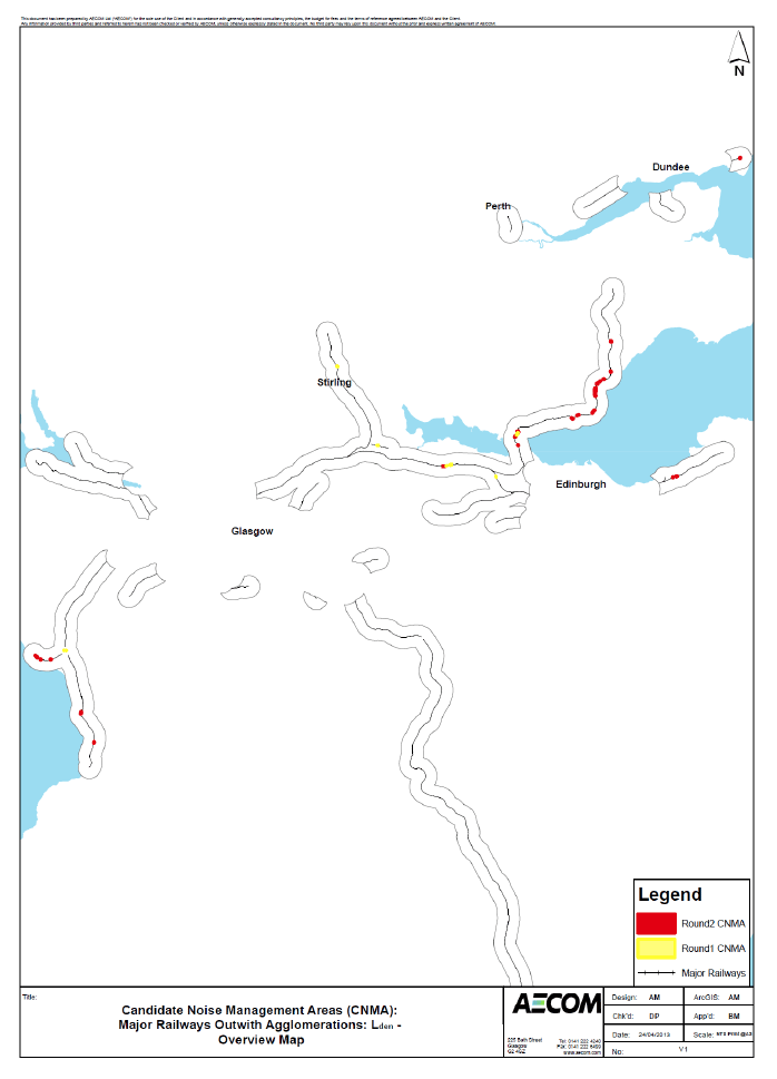 Appendix 1 - Round 2 Noise Mapping locations along with comparison of Major Road and Rail CNMA locations for END Round 1 and Round 2