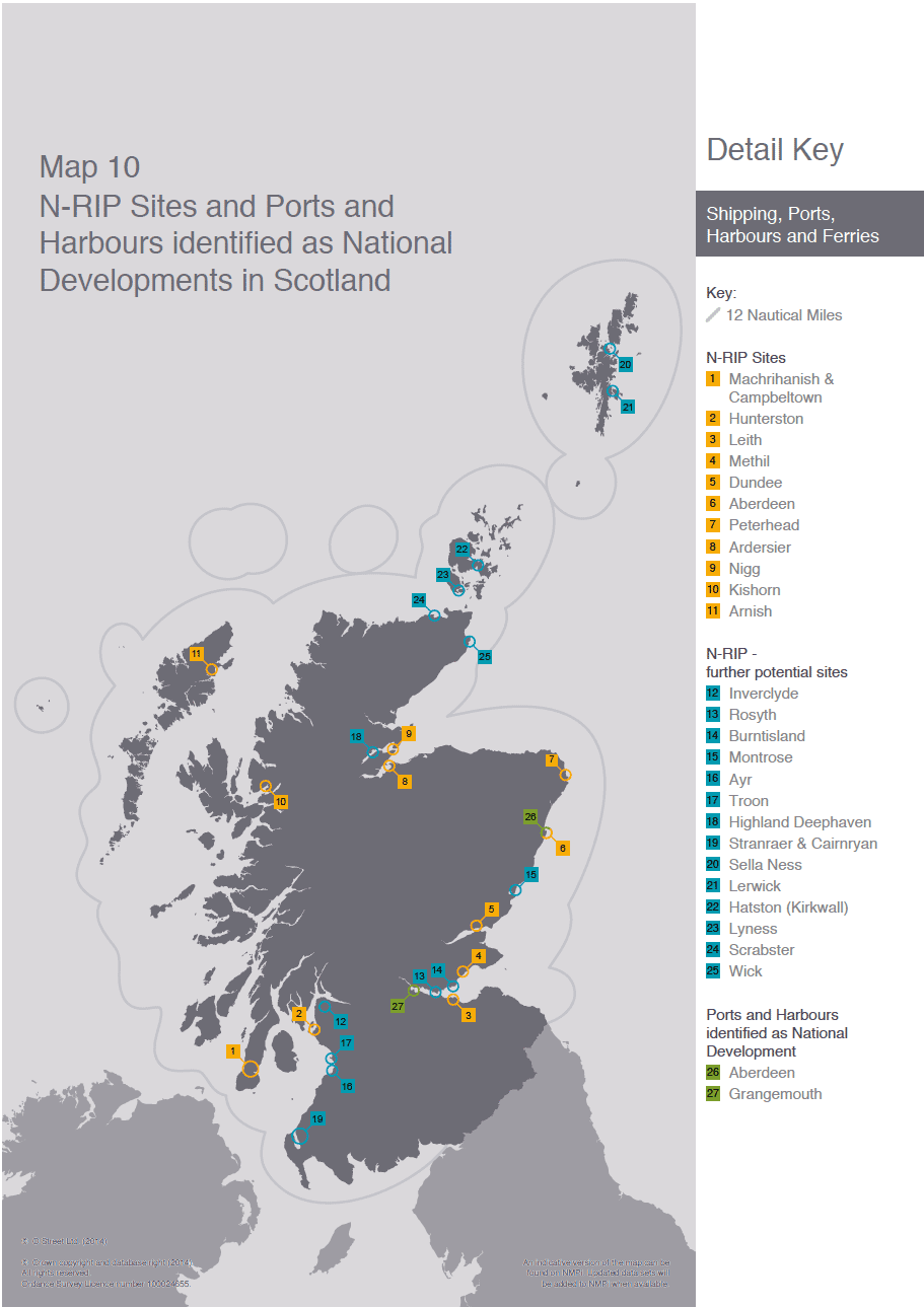 Map 10 NRIP Sites and Ports and Harbours identified as National Developments in Scotland Map 10 NRIP Sites and Ports and Harbours identified as National Developments in Scotland