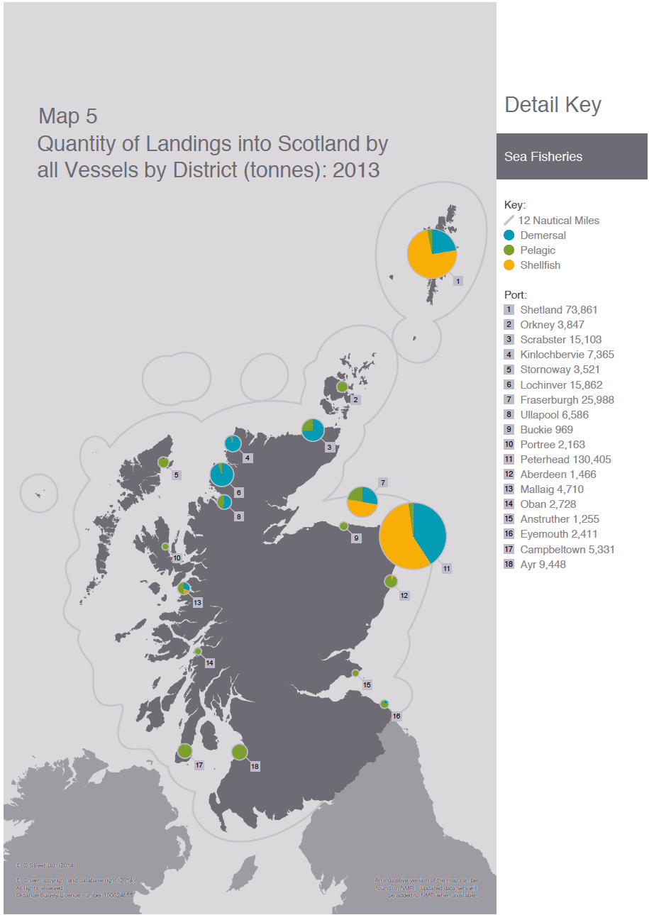 Map 5 Quantity of Landings into Scotland by all Vessels by District (tonnes): 2013 Map 5 Quantity of Landings into Scotland by all Vessels by District (tonnes): 2013