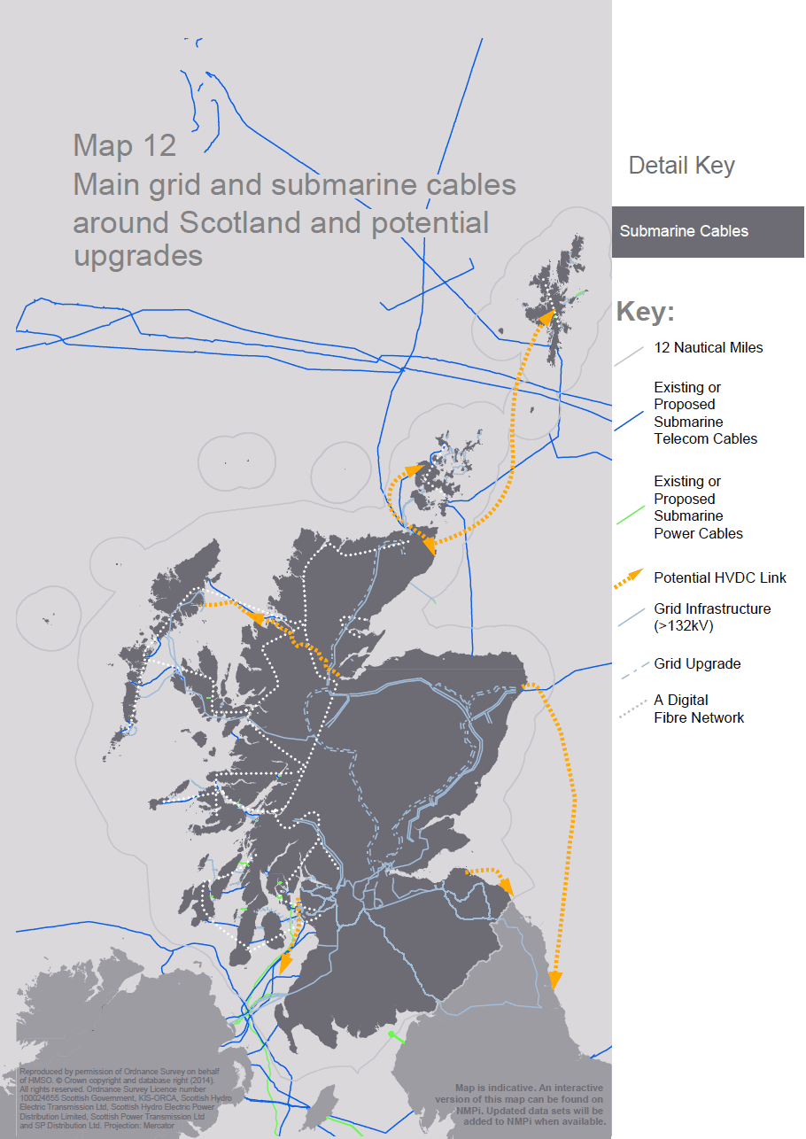 Map 12 Main grid and submarine cables around Scotland and potential upgrades Map 12 Main grid and submarine cables around Scotland and potential upgrades