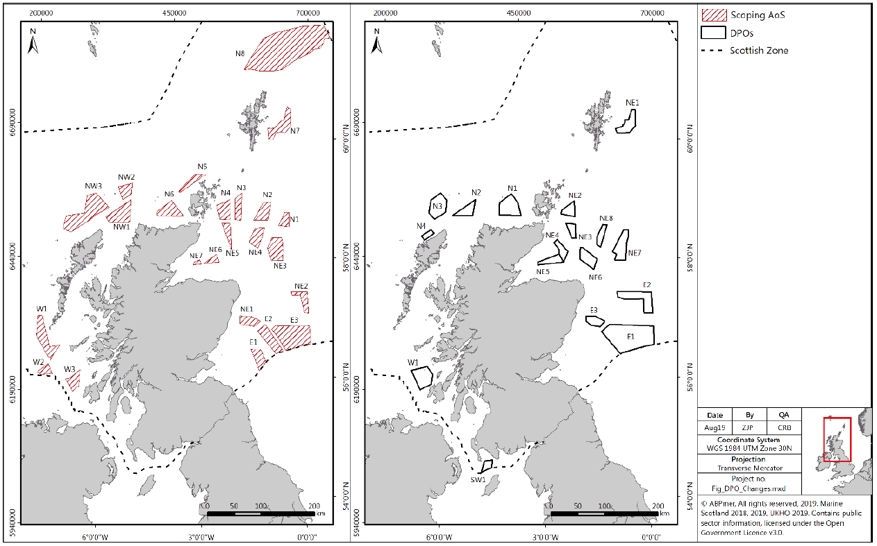 Figure 7 – two maps showing the evolution Options from the Areas of Search to the Draft Plan Options