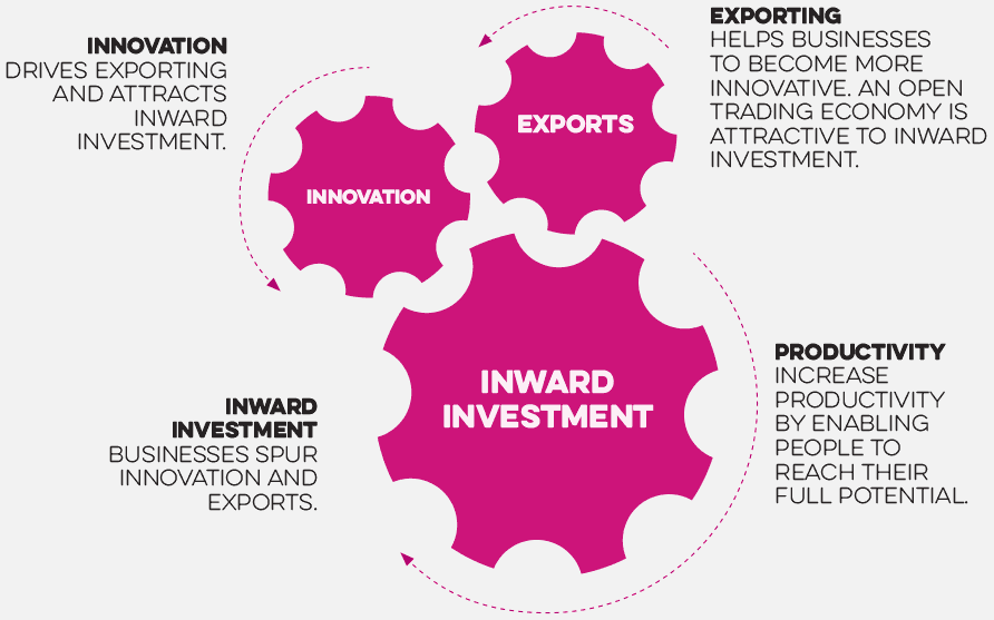 Figure provides information on the relationship between Inward Investment, Innovation, Productivity and Exports.