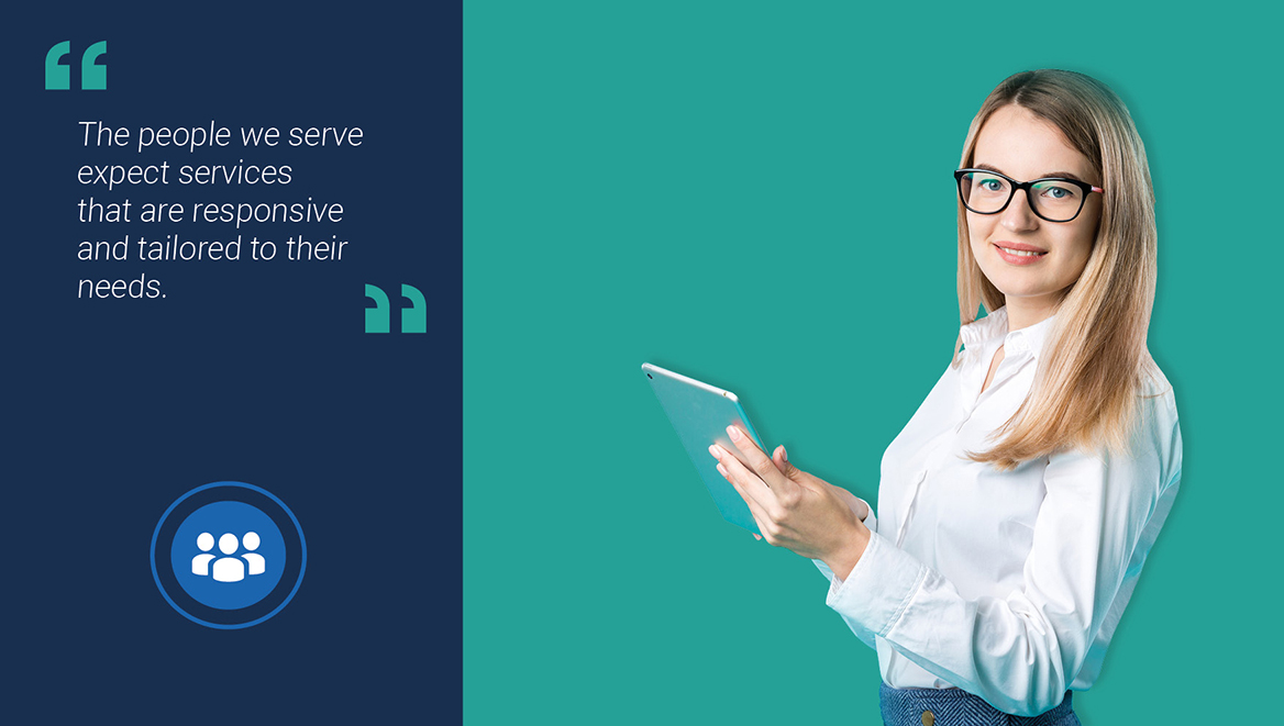 Image of a young woman holding a tablet computer