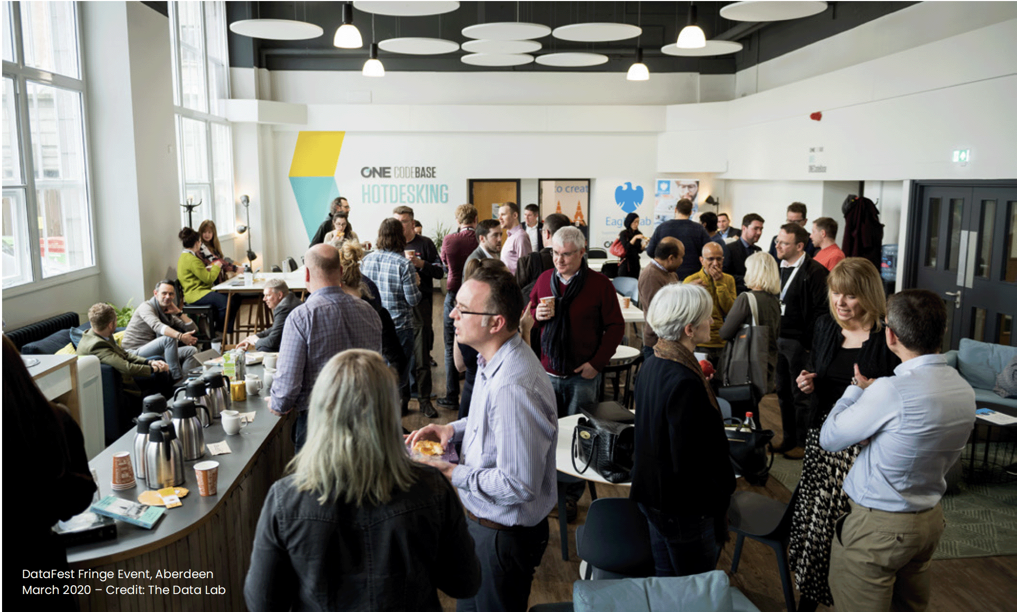 A photo of several people attending a reception at DataFest 2020 in Aberdeen. 