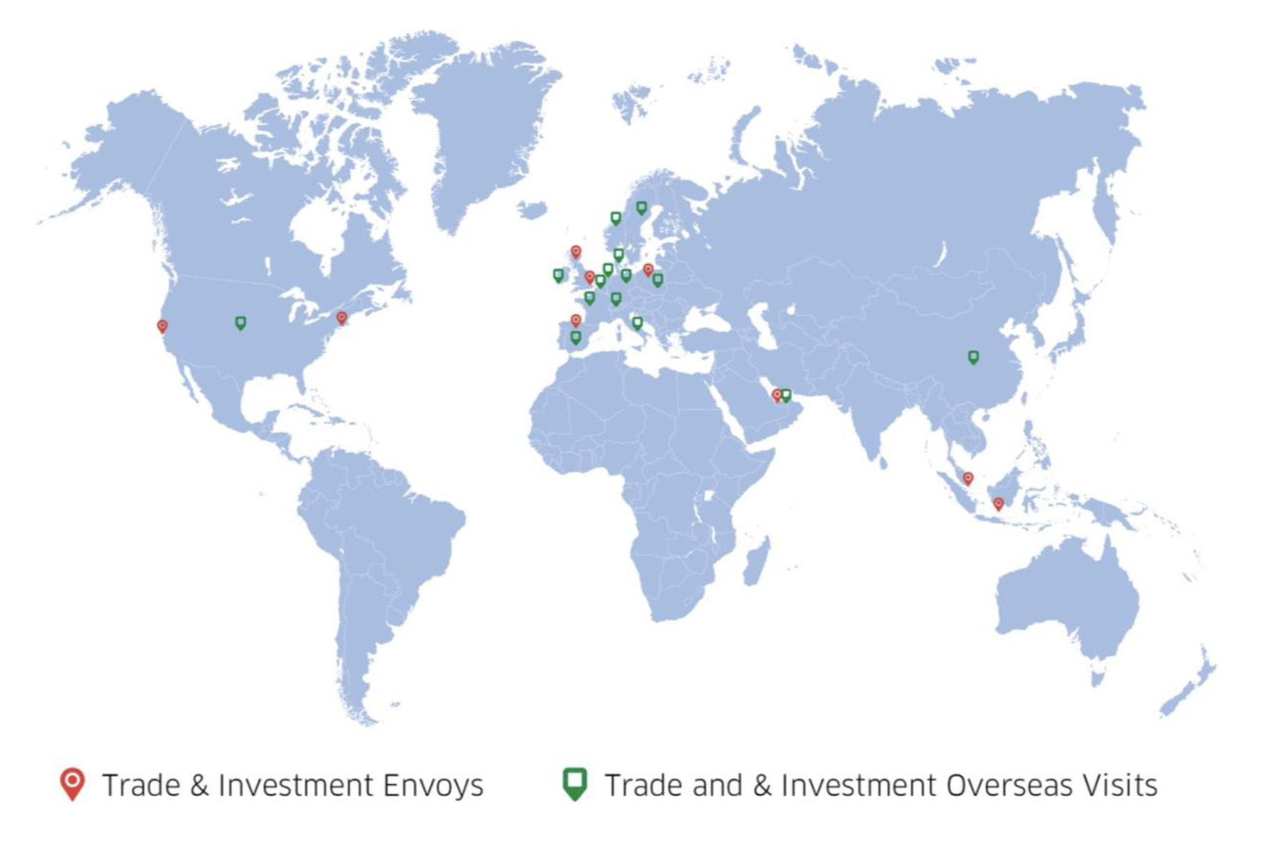 Figure 4 shows a map of our Trade and Investment Overseas visits, along with the regions where our Trade and Investment Envoys are based.