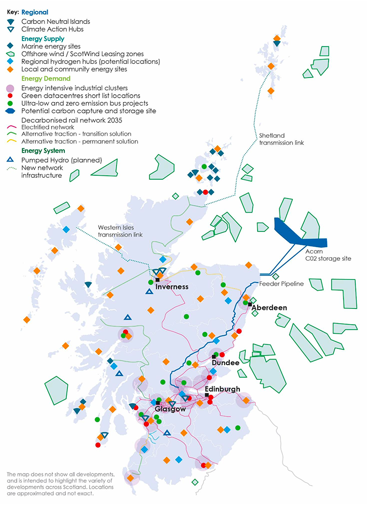 Map showing energy projects across Scotland