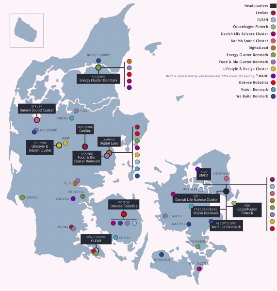 Map of clusters – A map of clusters in Denmark.