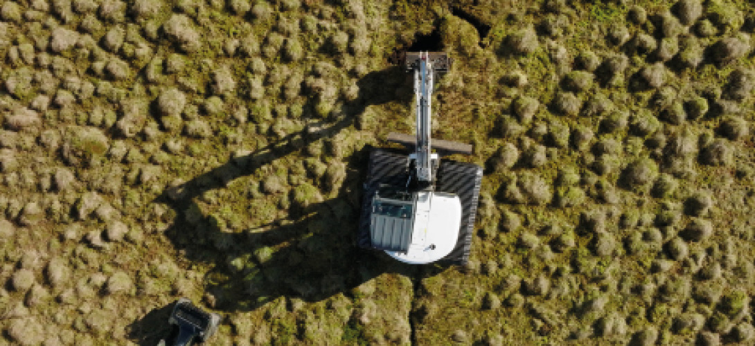 Aerial shot of peatland restoration underway.