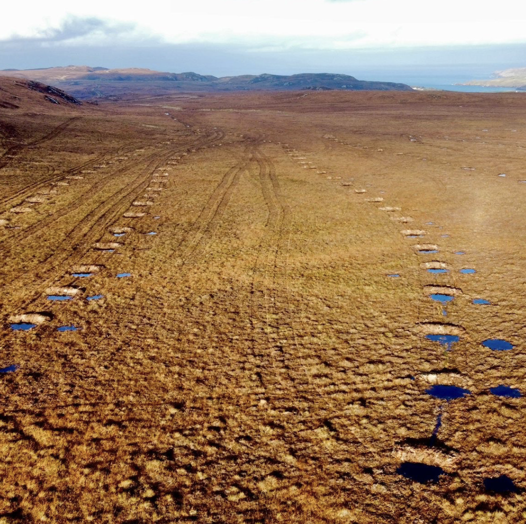 Aerial view of peatland restoration at Armadale Farm