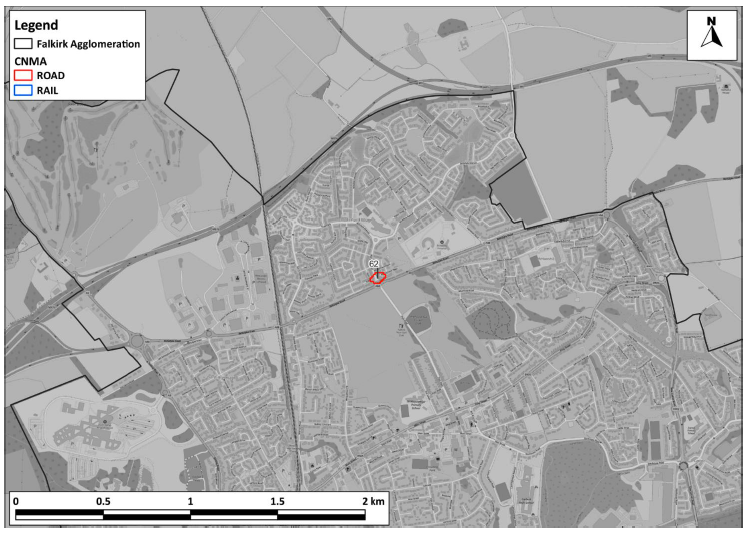 A map of Falkirk agglomeration, containing a single road candidate Noise Management Area