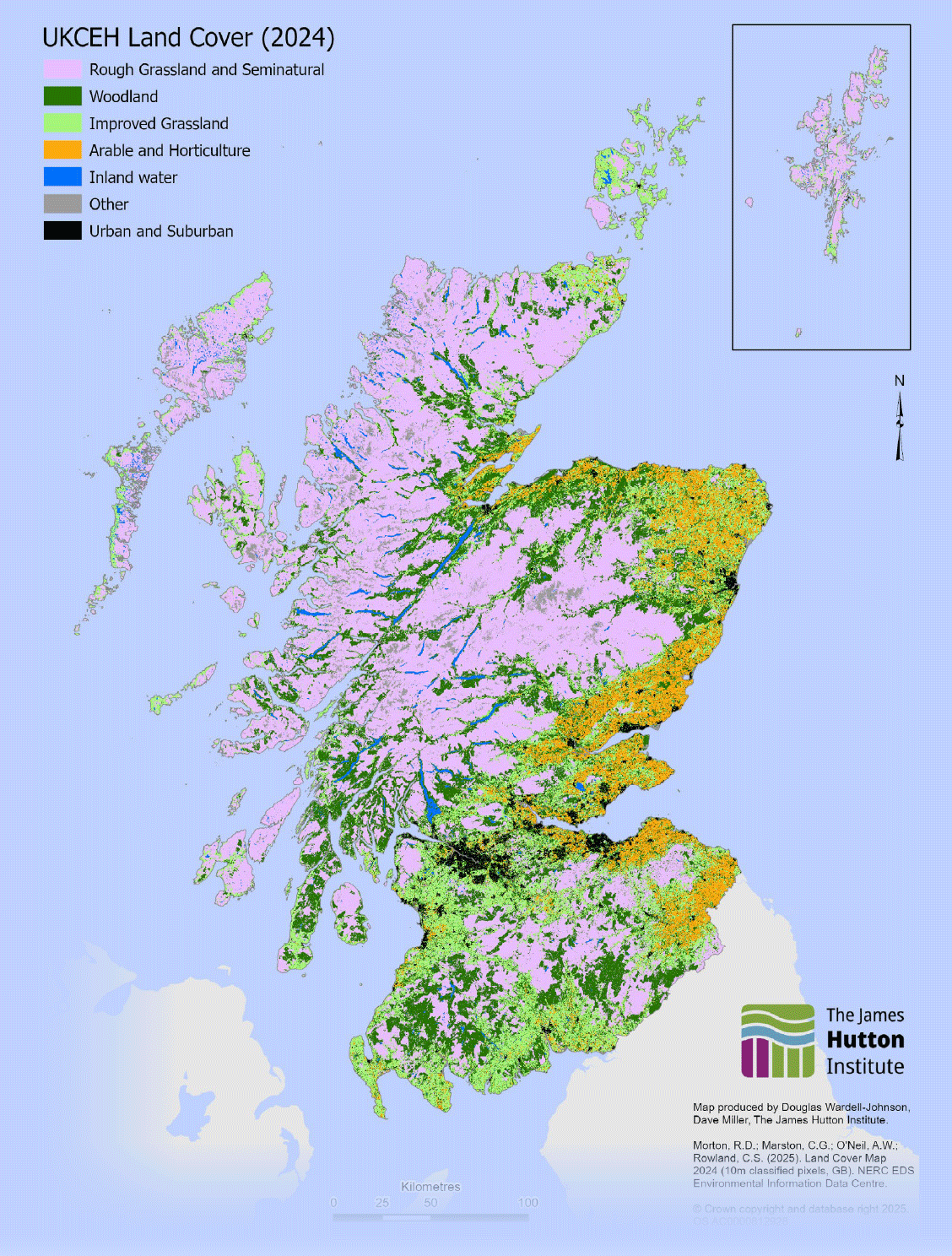 Figure 5: A map of Scotland with different areas represented in different colours to show categories of land cover.